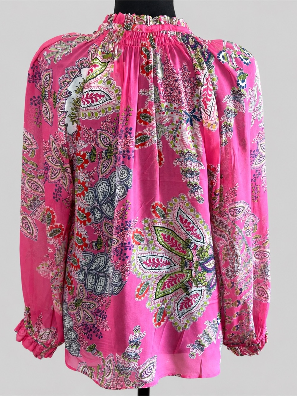 Hale Bob 100% Silk Pink Paisley Tassel Peasant Blouse Top Size Small Boho Luxury - Picture 5 of 11